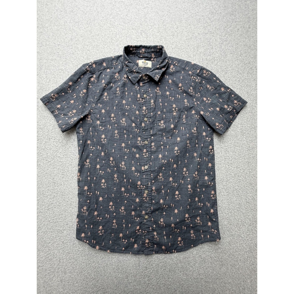 Marine Layer Shirt Mens Small Blue Palm Tree Short Sleeve Button Casual Tropical